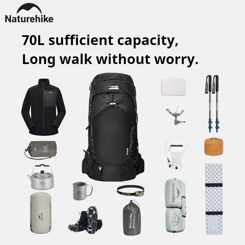Naturehike 70L Hiking Backpack Outdoor Rainproof With Rain Cover Knapsack Climbing Shoulder Bag Travel Camping Rucksack Portable