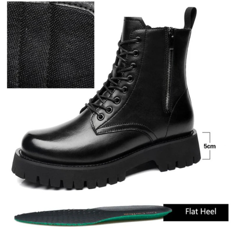 Men's Height Increasing Boots - 8CM Hidden Heel Leather Ankle Boots with Zipper | Elevator Shoes (Botas Masculino)