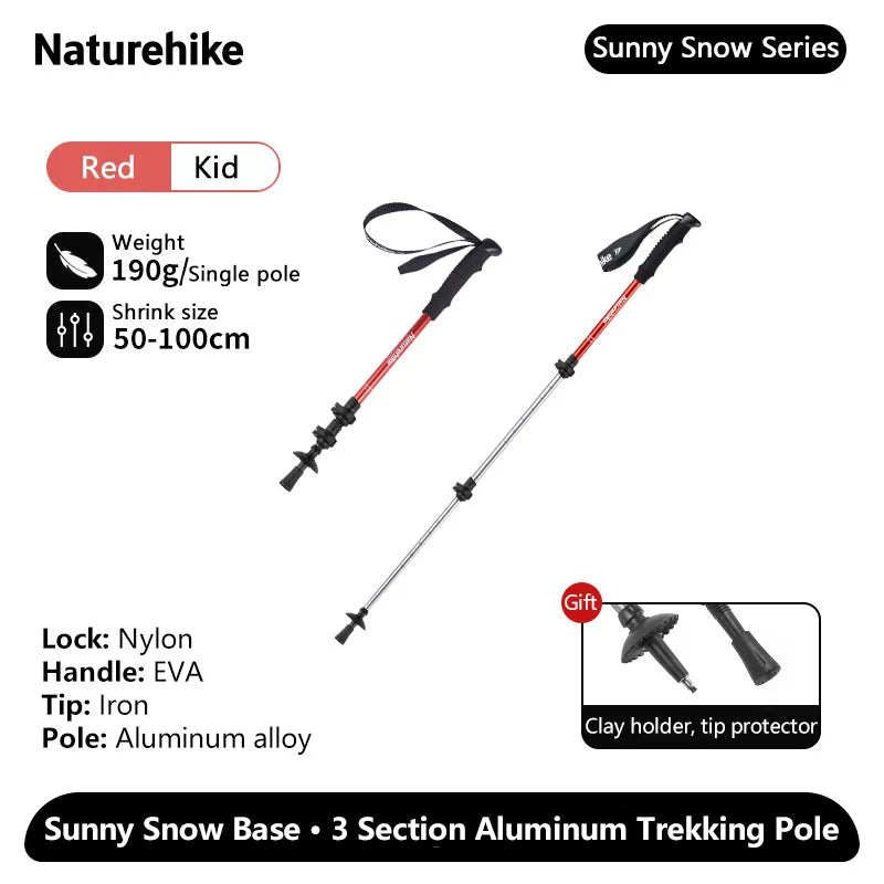Naturehike Sunny Snow Base Walking Sticks Outdoor Children's Hiking Poles Men Women Camping Cane Ultralight Aluminum Alloy Trek