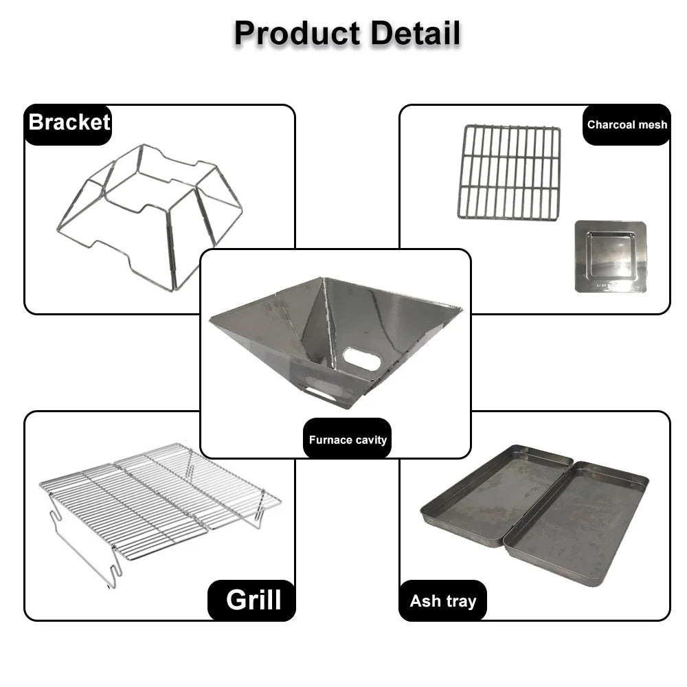 Camping Wood Stove Brazier Camping Fire Wood Heater Portable Folding Hike Barbecue BBQ Charcoal Grill Stand
