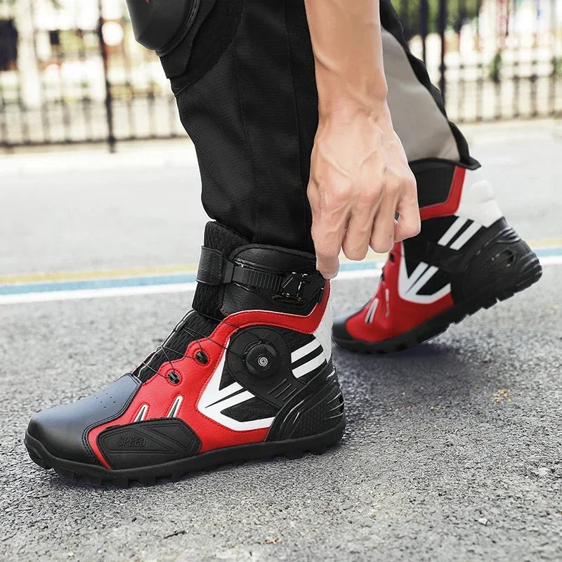 Summer Retro Mountain Off-road Motorcycle Riding Boots Men Motorbike Motocross Cycling Shoes With Gear Shift Pad Rubber Sole