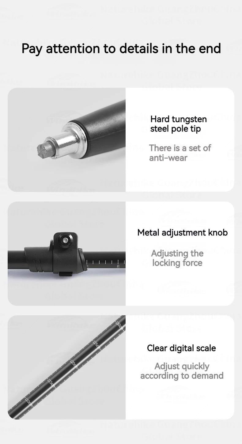 Naturehike ST03 7075 Aluminium Alloy Folding Trekking Pole Walking Stick Climbing Retractable 3 Sections Telescopic Alpenstocks