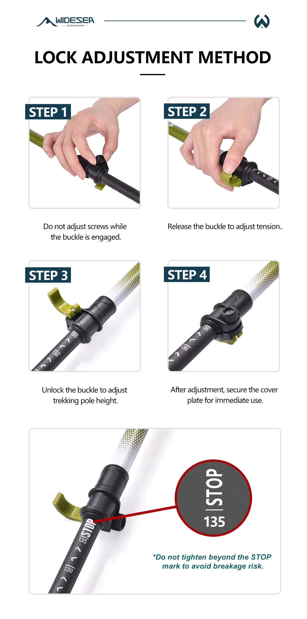 Widesea Trekking Poles 3section Telescopic Pole Carbon Installed Lock For Anti-slip Adjustment Portable Outdoor Walking Sticks