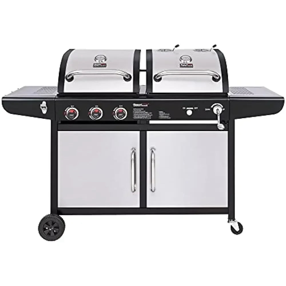 %a 3-Burner 25,500-BTU Dual Fuel Gas and Charcoal Grill Combo, Cabinet Style, Outdoor BBQ Garden Barbecue Cooking, BBQ Grills