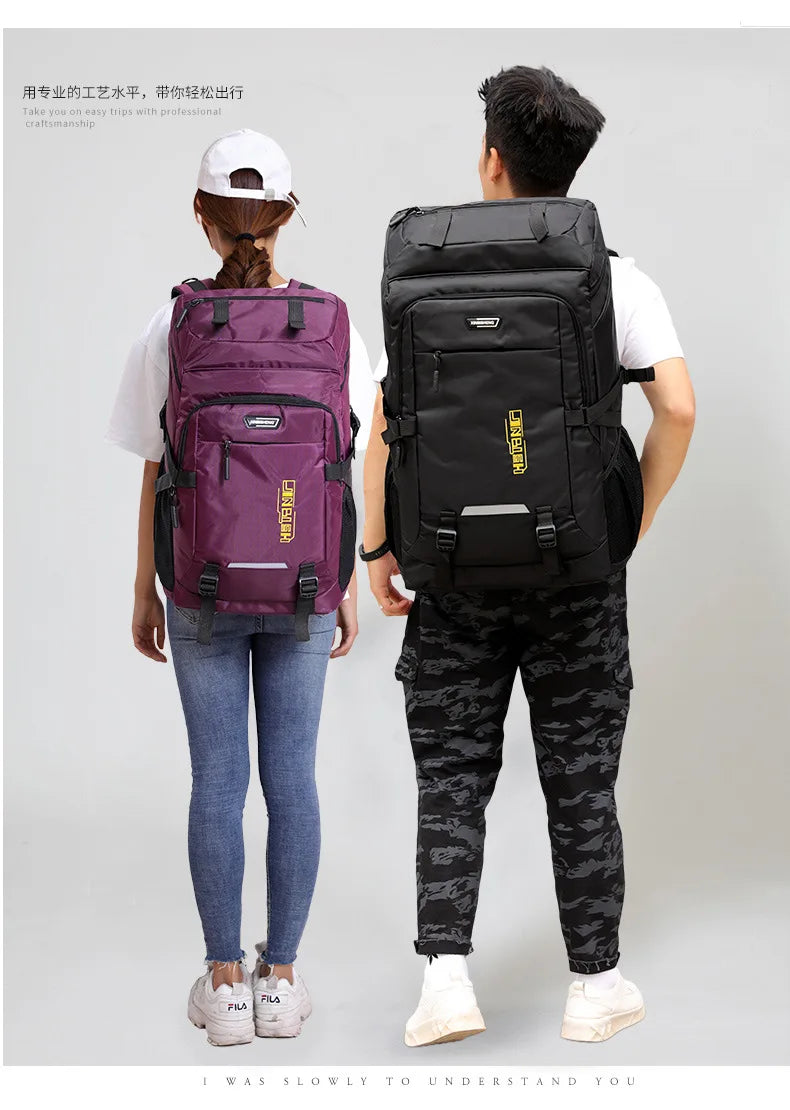 60L 80L Hiking Camping Backpack Nylon Waterproof Large Capacity Luggage Rucksack Men Women Outdoor Climbing Travel Sports Bag