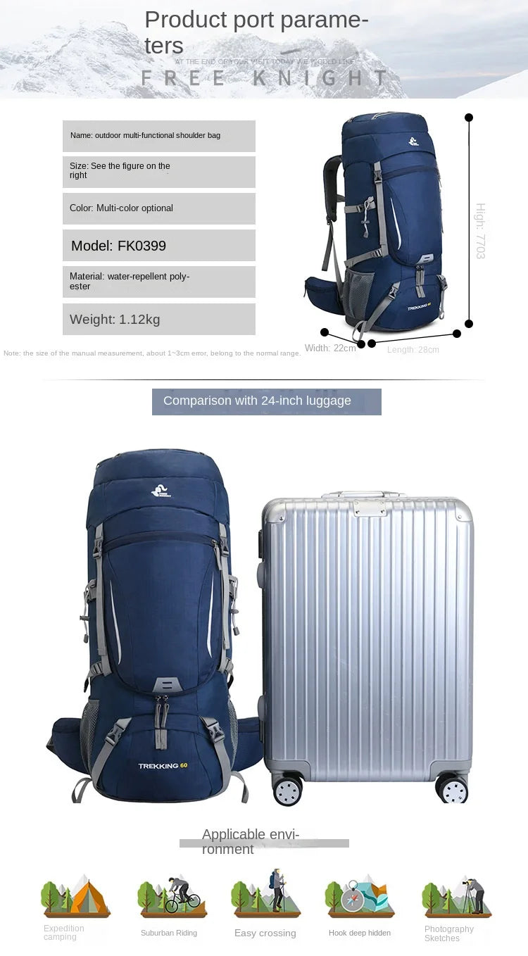 60L Large Hiking Mountaineering Backpack Climbing Hiking Backpack Camping Backpack Sport Outdoor Rucksack Bag For MEN