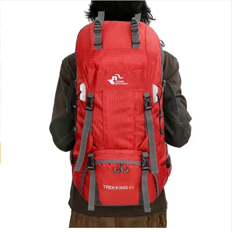 60L Camping Hiking Backpacks Men Outdoor Tourist Backpacks Nylon Sport Bag for Climbing Travelling with Rain Cover Free Knight