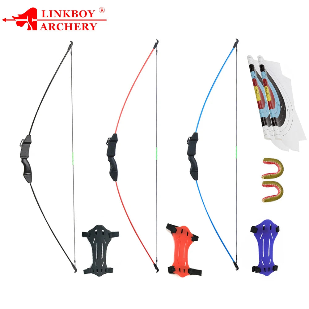 15lbs Child Recurve Bow Longbow Toy Youth Set Kids Bow with Arm Finger Guard Bow String for Gaming Practice Gift