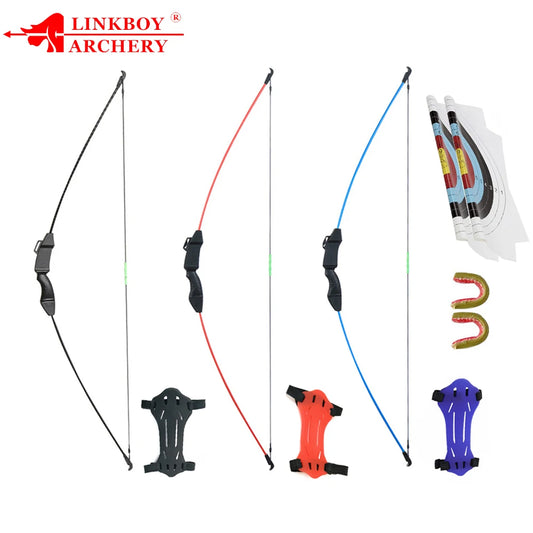 15lbs Child Recurve Bow Longbow Toy Youth Set Kids Bow with Arm Finger Guard Bow String for Gaming Practice Gift