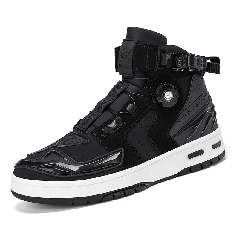 New Men's Motorcycle Boots Ankle Motocross Racing Shoes black Breathable Biker Boots Anti-slip Shoes Leather Motorcyclist Boots