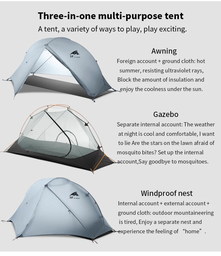 3F UL Gear Floating Cloud 1 Ultralight 3 4 Season Outdoor Camping Tent Waterproof Windproof Hiking Double Layer Tents