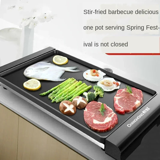 220V Korean Style Non-Stick Electric Grill Pan for Smokeless BBQ, Hotpot and Griddle Cooking at Home A C