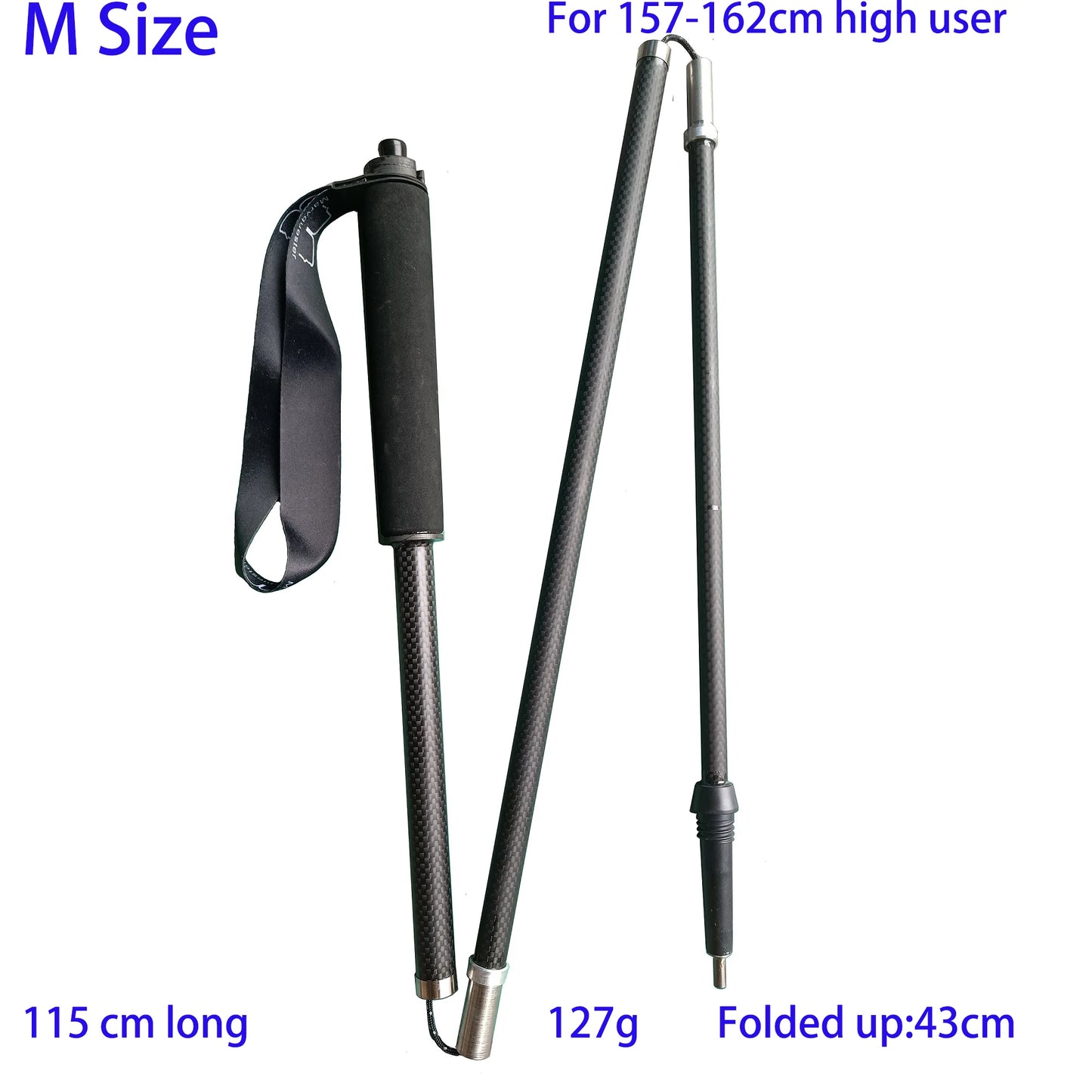 Unltralight Carbon Fiber Titanium Trekking Pole, Pull String Rope, Locking Pole, Walking Hiking Stick, Trail Running Pole, 120g