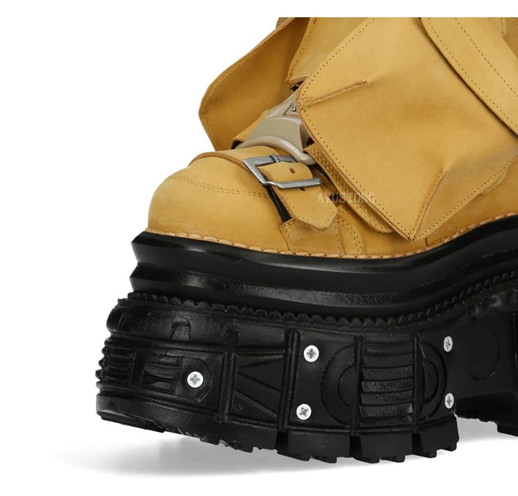 Thick Sole Lace Up Short Boots Autumn New Round Toe Punk Street Rock Sports Casual Shoes Black Fashion Women's Ankle Boots