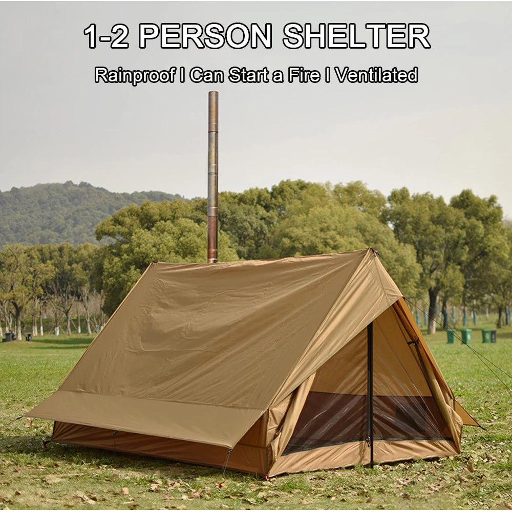 EMER Camping Hot Tent with Chimney Window Outdoor Ultralight Tipi Teepee Tent Pyramid Double Layer Bushcraft 2-Person BC Tent