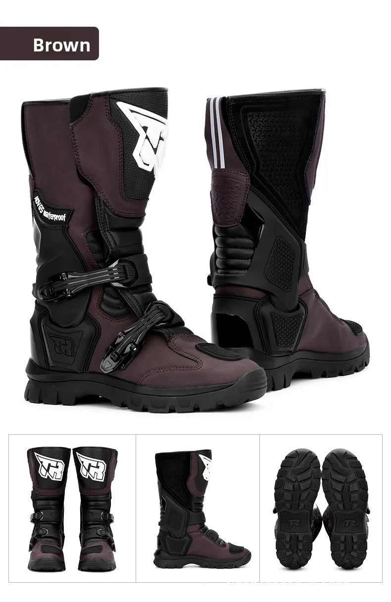 2PCS Waterproof Motorcycle Riding Boots Men Women Genuine Leather Adventure Touring Anti-Slip Protective All-Season CE Certified