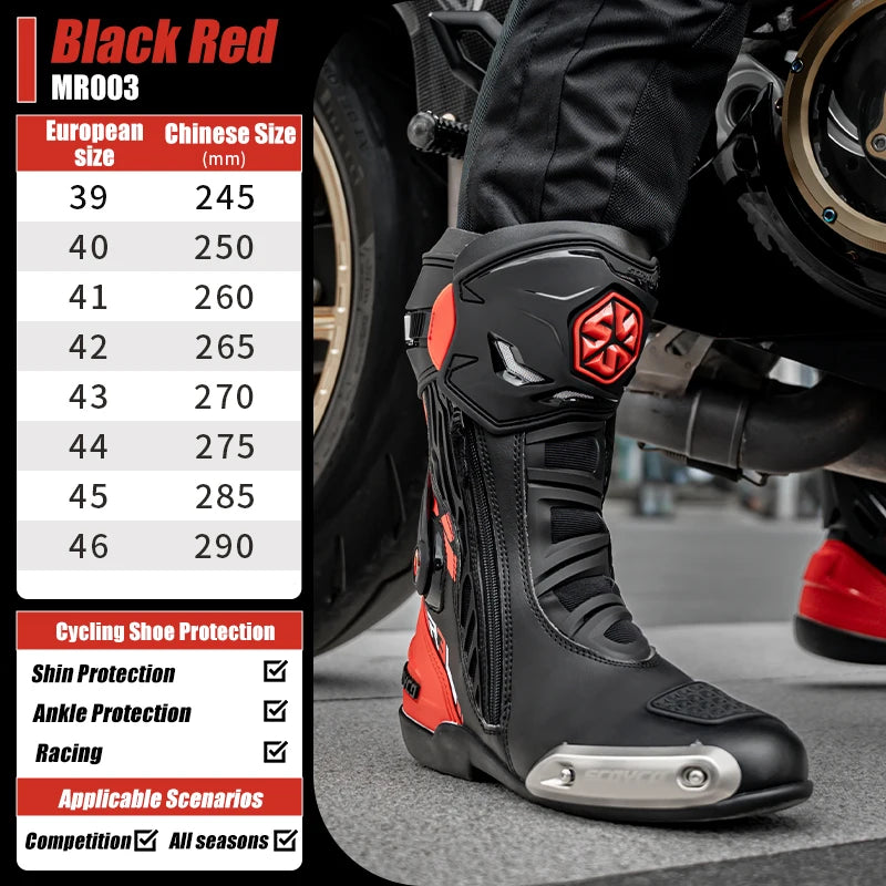 SCOYCO Motorcycle Boots Men Non-slip Anti-fall Professional Motorbike Racing Track Long Boots Mid-Calf Riding Protective Shoes