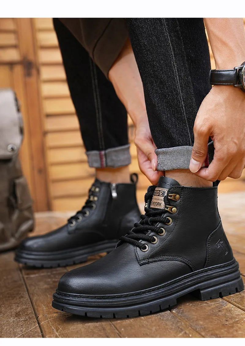 Men's Boots Four Seasons Soft-sole Non-slip Casual Boot Fashion Outdoor Work Boots High Boot Classic Joker Youth Leather Boots