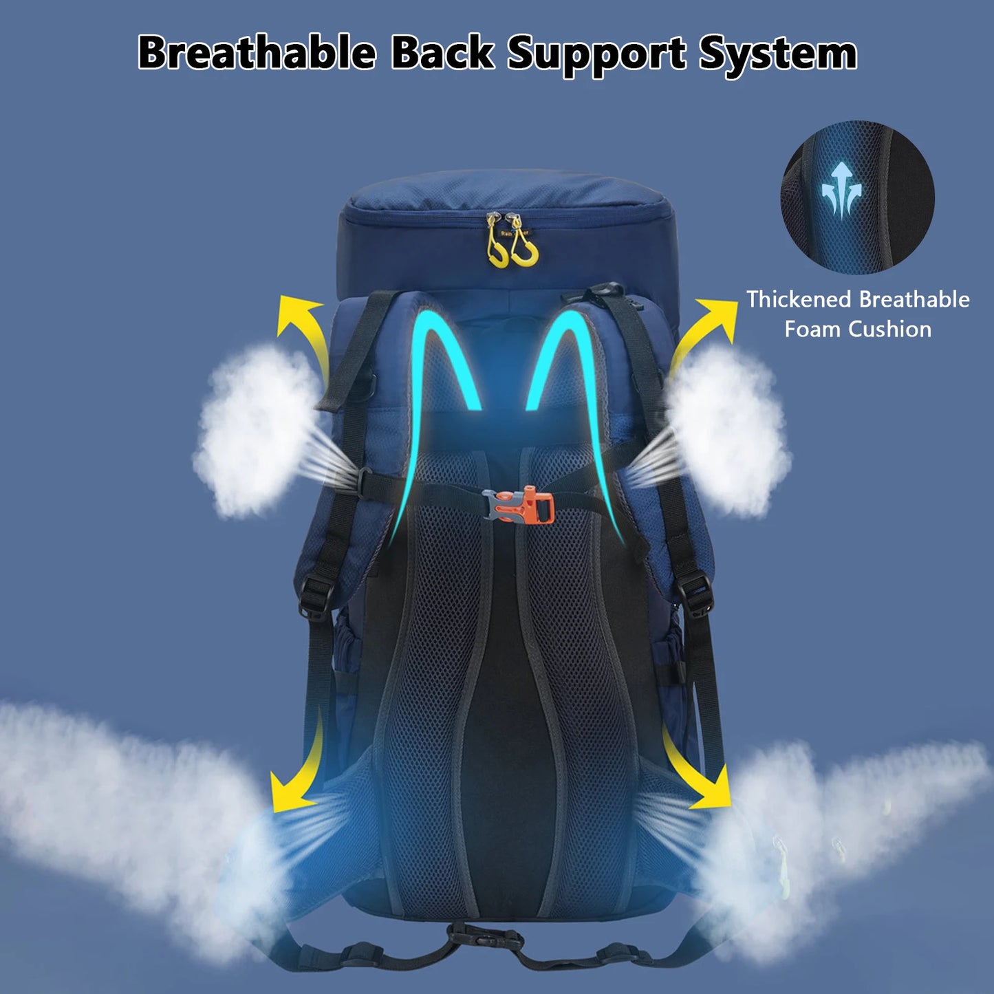 60L Nylon Mountaineering Backpack Lightweight Breathable Camping Hiking Gear with Adjustable Chest Buckle for Outdoor Camping