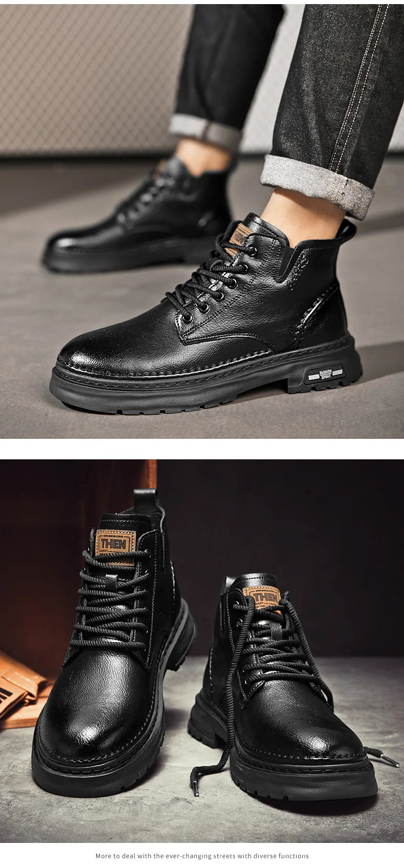 Luxury Men Ankle Boots Retro British High-top Men Boots Fashion High Quality Leather Shoes 2024 New Outdoor Men Motorcycle Boots