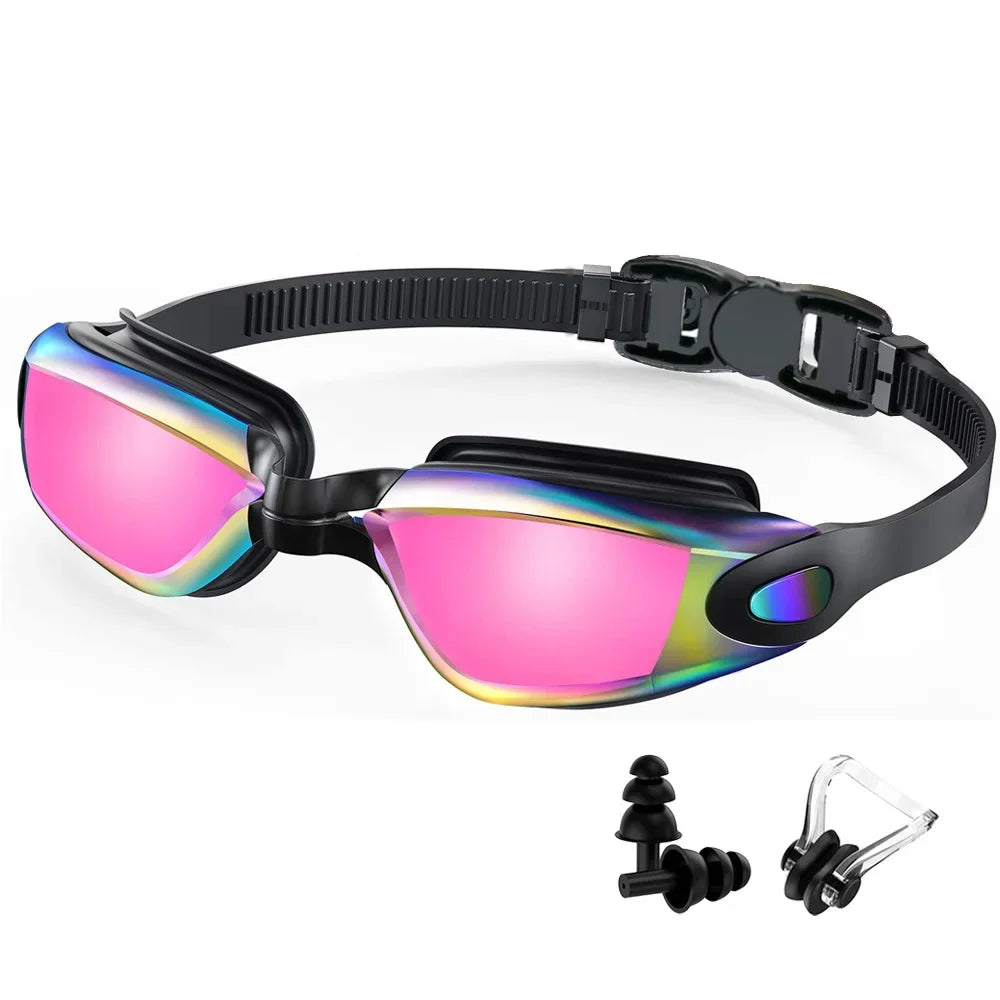 Professional Swimming Goggles Swim Glasses Anti-Fog Clear Vision Waterproof Quick Adjustable With earplug nose clip Eyewear