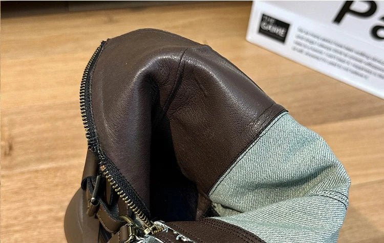 Fall Student Fashion Ankle Boots New Canvas Cowboy Shoes Women's Outdoor Platform Boots Luxury Designer Brand Motorcycle Boots