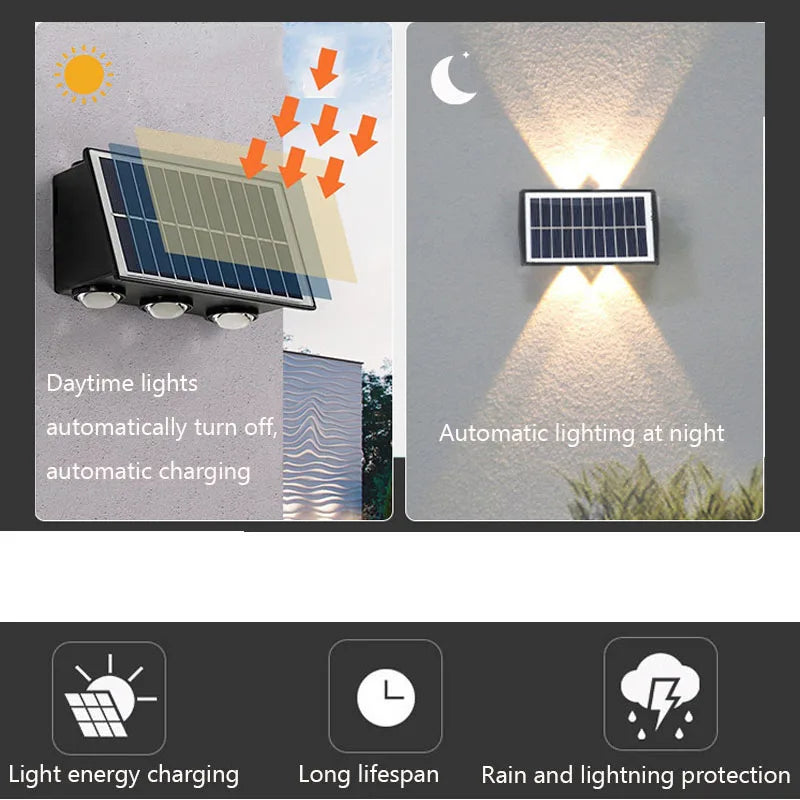 Outdoor Floodlight 4/6/8LED Solar Wall Lamp Upper And Lower Lighting Solar Powered Waterproof Streetlight for Balcony Courtyard