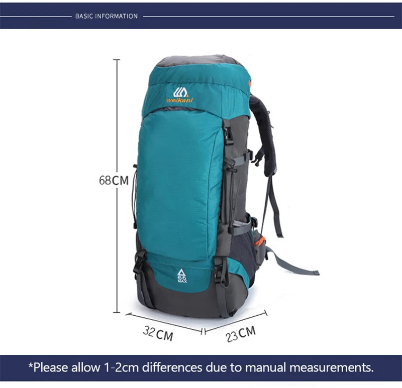 65L Climbing Backpack Large Capacity Outdoor Camping Sports Women Men Waterproof Travel Nature Hike Mountaineering Trekking Bag
