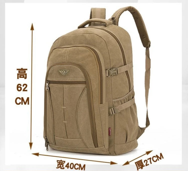 70L Thick Canvas Camping Backpack Large Capacity Waterproof Outdoor Trekking Travel Climbing Bag Luggage Rucksack Men Hiking Bag