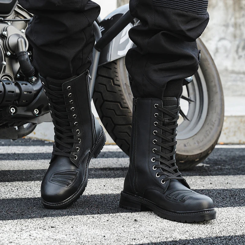 Winter Motorcycle Shoes Men Cruiser Boots Motocross Boots Motorbike Tall Boots Portland Shoes for Worker Adventure Black Leather