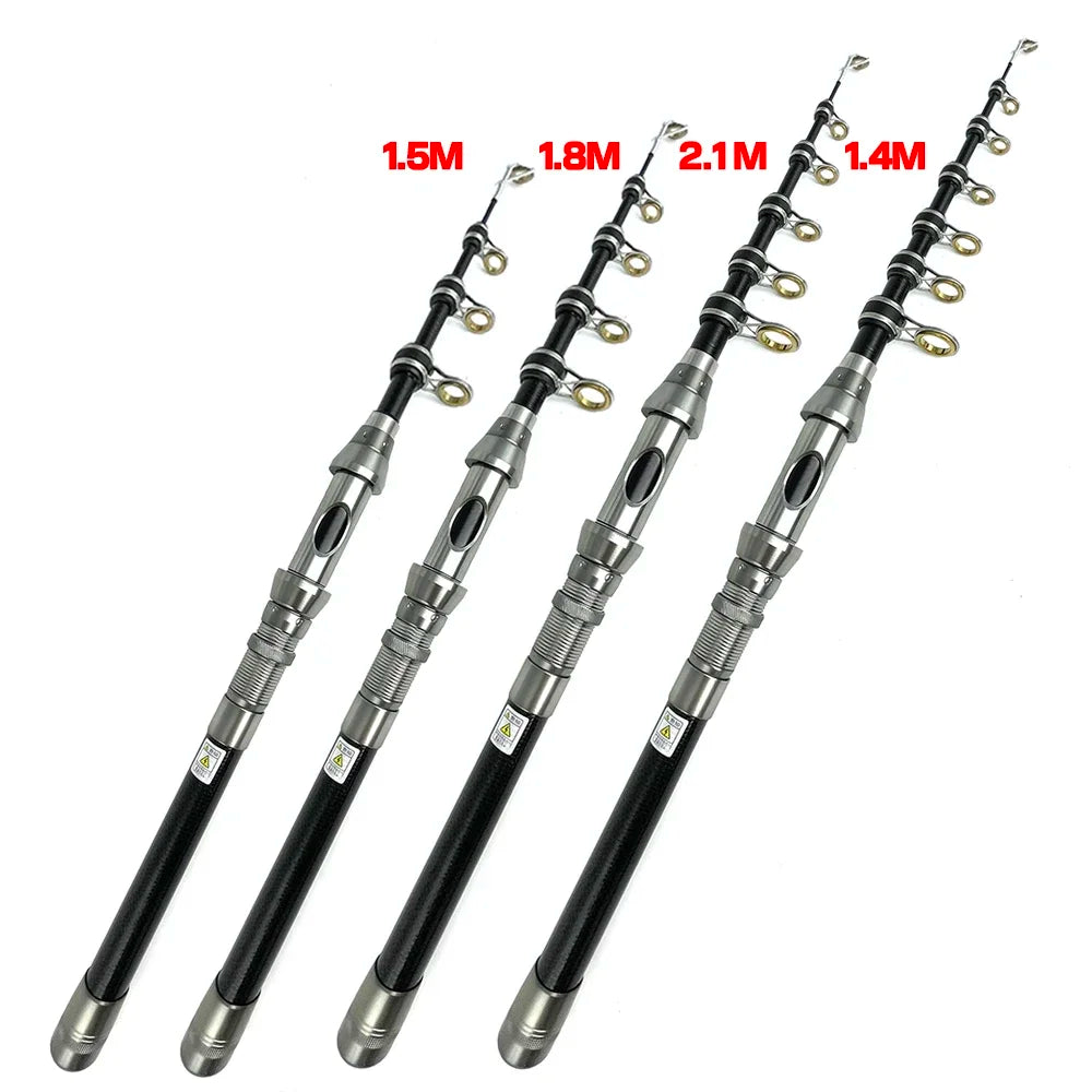 Telescopic Spinning Rod Metal Reel Seat Durable Strong Short Fishing Rod 1.5m 1.8m 2.1m 2.4m Carbon Travel Carp Fishing Pole