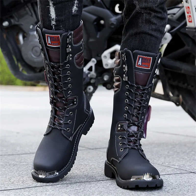 Luxury Brand Men's Mid-calf Boots 2025 New High Top Leather Boots Fashion Motorcycle Boots for Men Trendy Street Punk Boot Botas