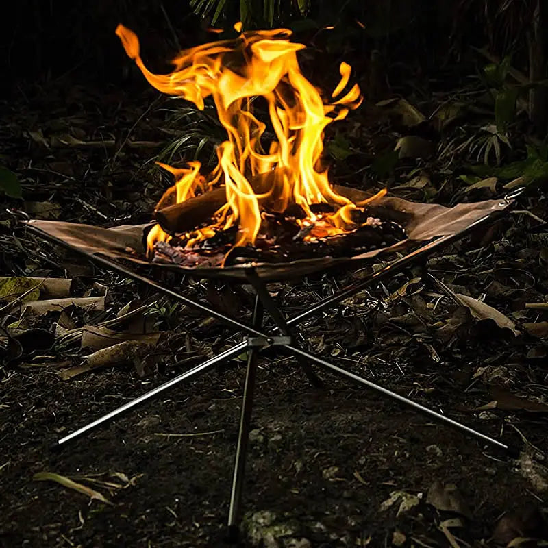 Outdoor Fire Pit Burning Rack Camping Stainless Steel Mesh Fireplace Foldable Stove BBQ Grill Patio With Replace Grilled Net