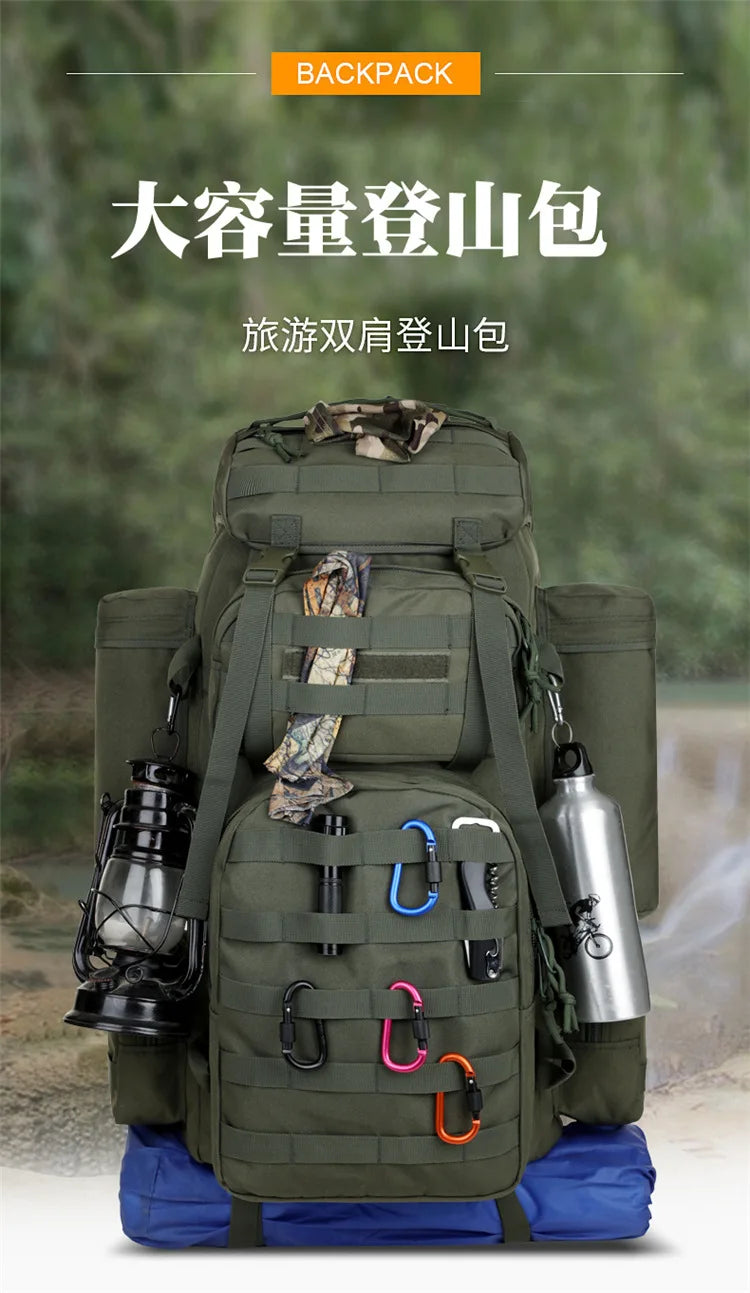 70L Large Capacity Tactical Backpack,Wear-Resistant Rainproof Oxford Cloth,Multifunctional Outdoor Camping Hiking Climb Bag,B437