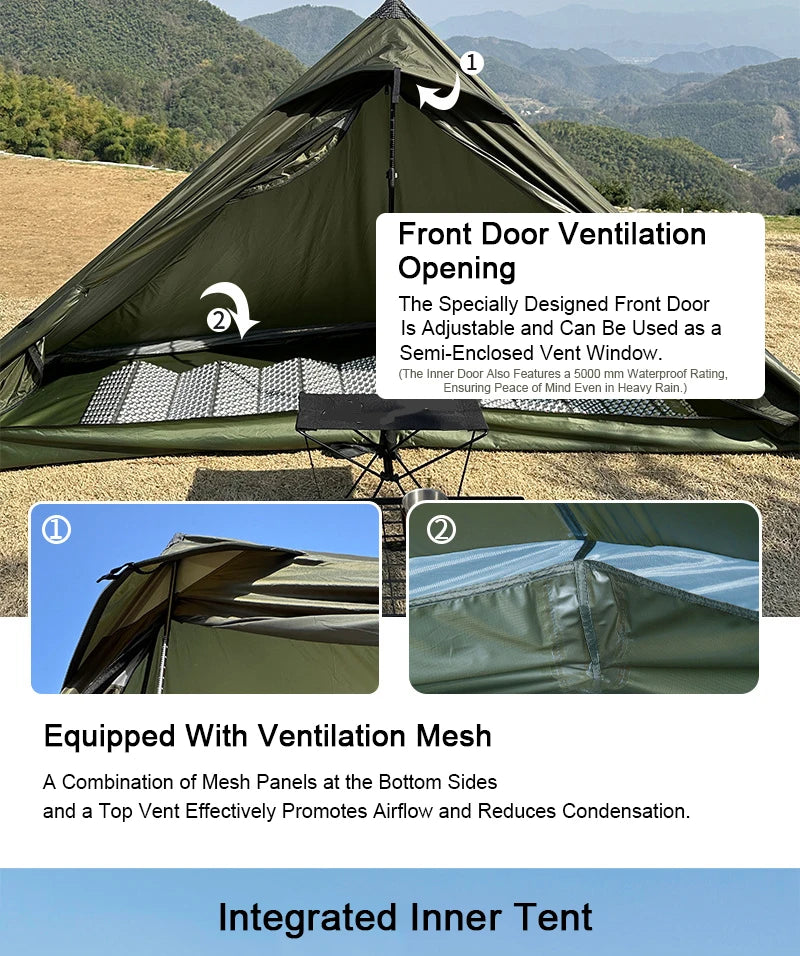 EMER 2 Person 1 Person Outdoor Ultralight Camping Tent 4 Season Professional 20D Silnylon Rodless Tent Hiking Portable Tent