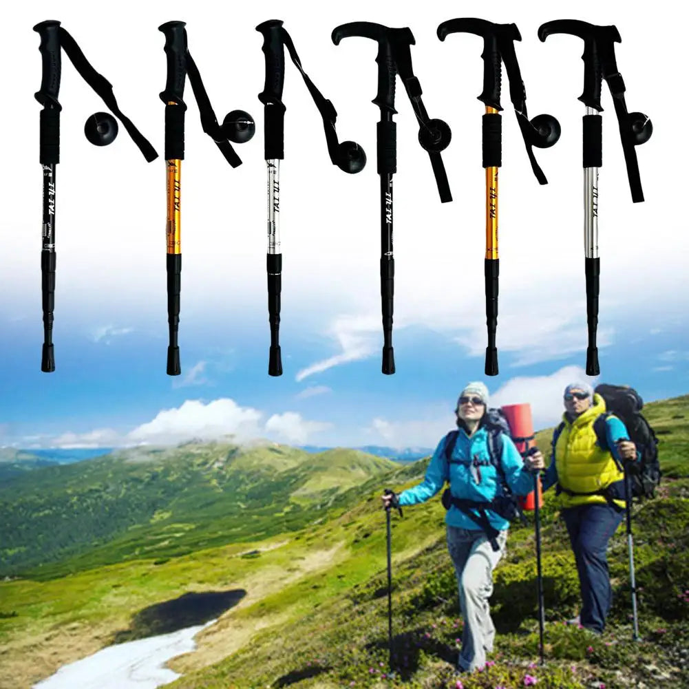 4 Section Trekking Poles Non-slip Wear-resistance Walking Stick Aluminium Alloy Ergonomic Handle Design Foldable Crutches Hiking