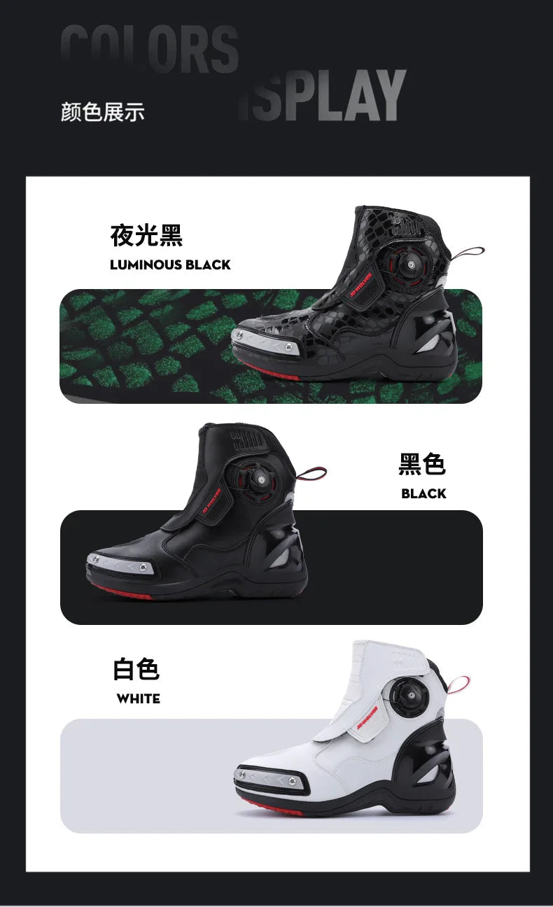 Motorcycle Boots Man Waterproof Studded Boots Hook and Loop Fasteners Wear-Resistant Motorcycle Shoes Anti-Slip Anti-Fall