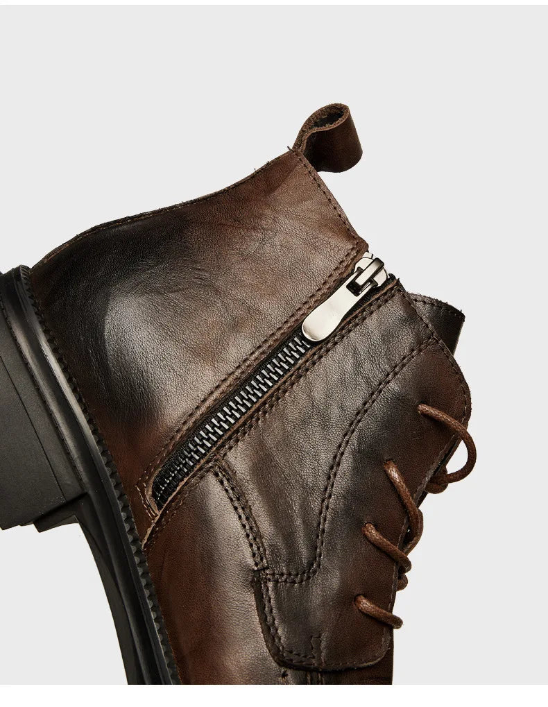 Men Shoes Leather Retro Men Boots Leather Ankle Boots Motorcycle Boots Cowboy Boots Show Bar Fashion Combat Boots