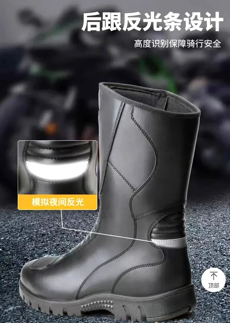 Motorcycle Boots Men Classic Motocross Boots with Reinforced Heel Toe Counter Waterproof Tall Motorcycle Touring Boot Botas Moto