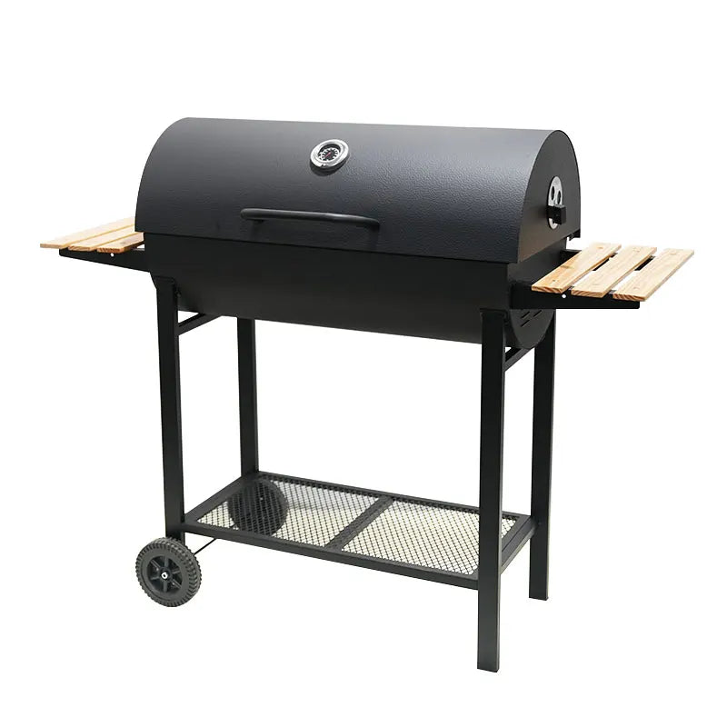 Heavy Duty Garden Barrel Trolley Barbeque Grill Outdoor Smoker Barbecue Grill Charcoal Bbq Grill with Side Table
