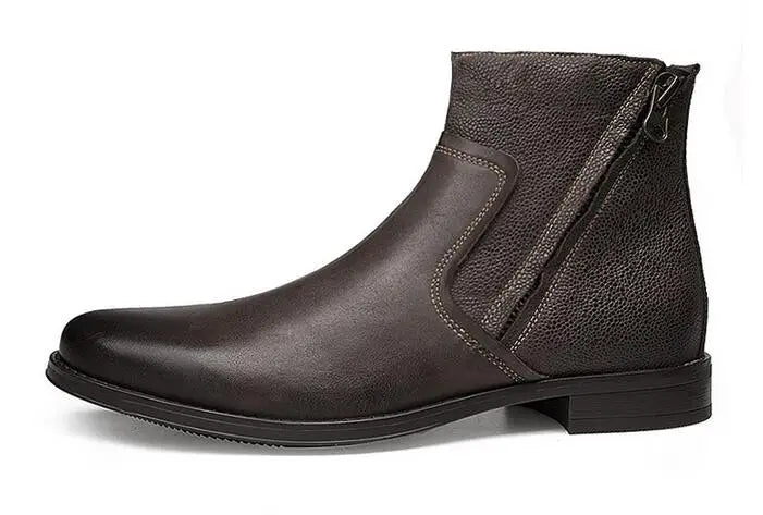 2026 Spring Autumn Ankle Boots Fashion Male Cow Genuine Leather Shoes Dual Zip Leisure Leather Boots Motorcycle Shoes Boys A049