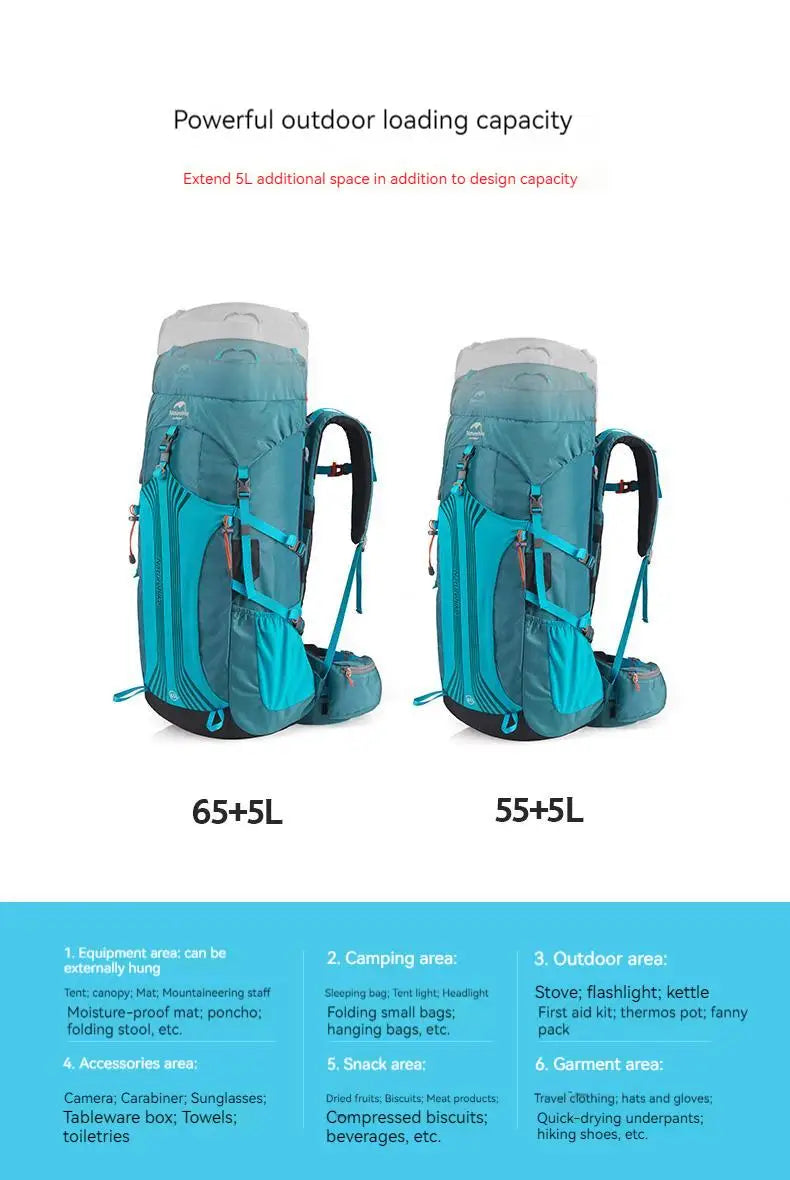 Naturehike Backpack Waterproof  Rucksack 45L 55L 65L Big Knapsack Backpacking Camping Climbing Hiking Travel Bag With Rain Cover