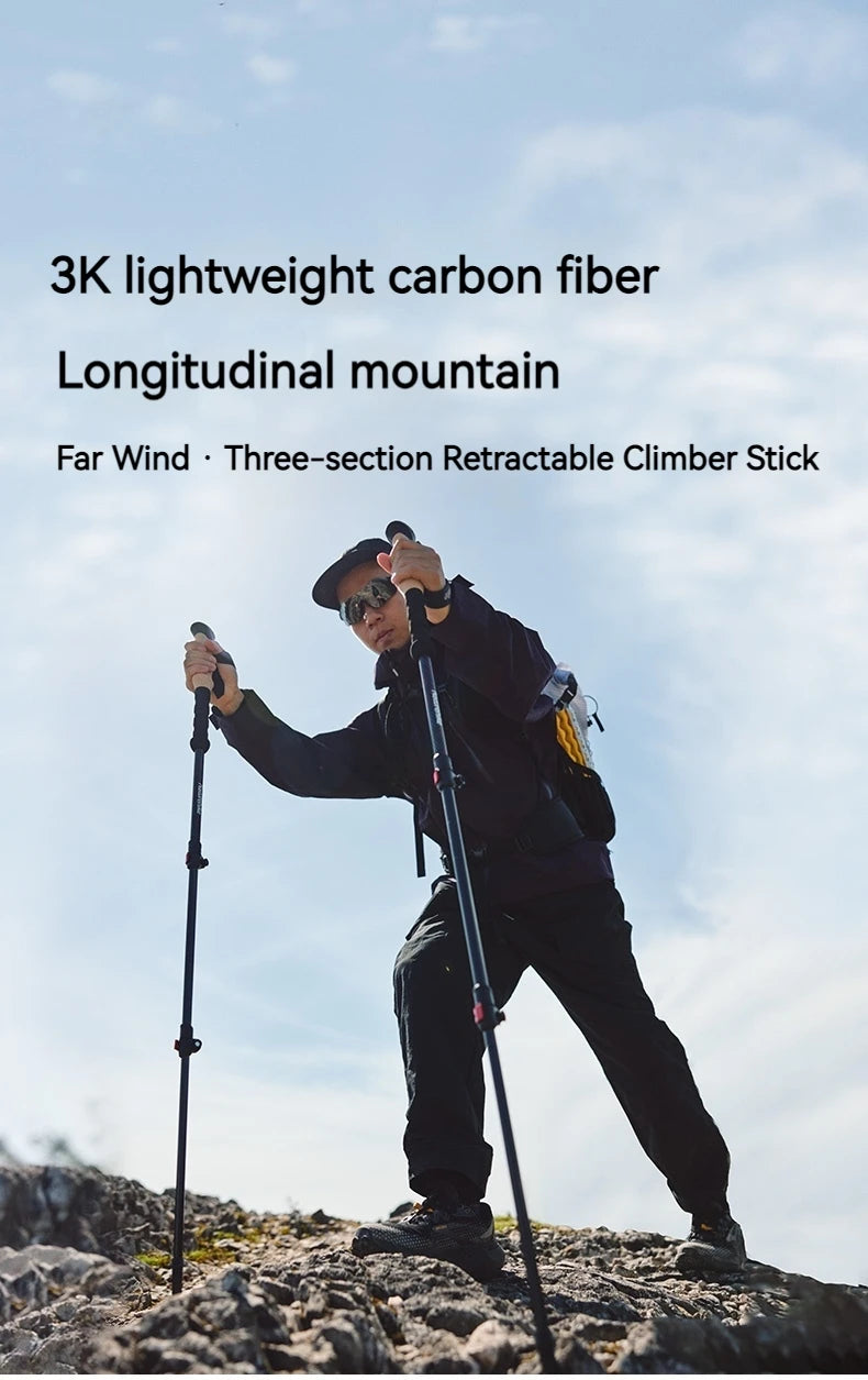 Naturehike Trekking Pole 2pcs 62-135cm 3Sections Carbon Fiber Telescopic Walking Stick Outdoor Hiking Canes Ultralight Climbing