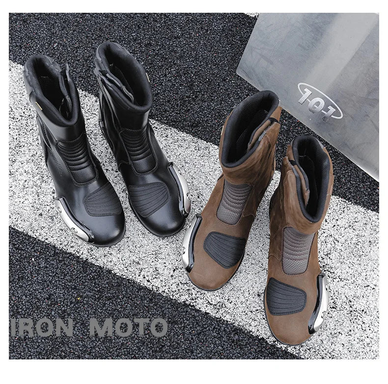 Motorcycle Shoes Full Leather Motocross Boots with Shifter Guard Cafe Boots Enduro Boots for Touring&hiking Moto Protection Gear