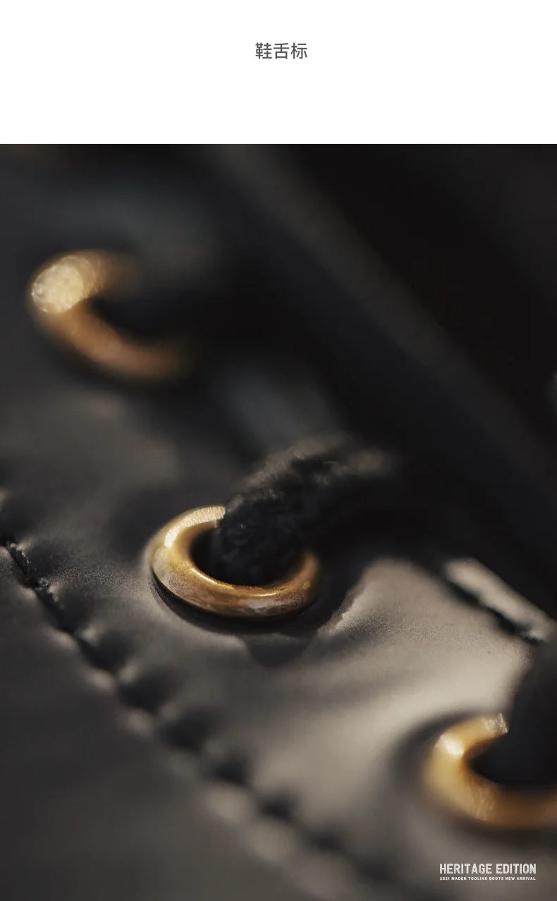 Maden Men's Handmade Cowboy Boots Black Motorcycle Boot British Split Leather TPR Sole Work Safety Boot Mid Outside Shoes