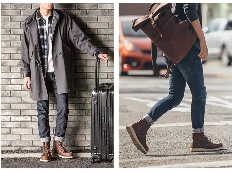 2025 New Spring Round Toe Men Boots Casual Design Boots Vintage Fashion Motorcycle Boots Crazy Brown Boots a055