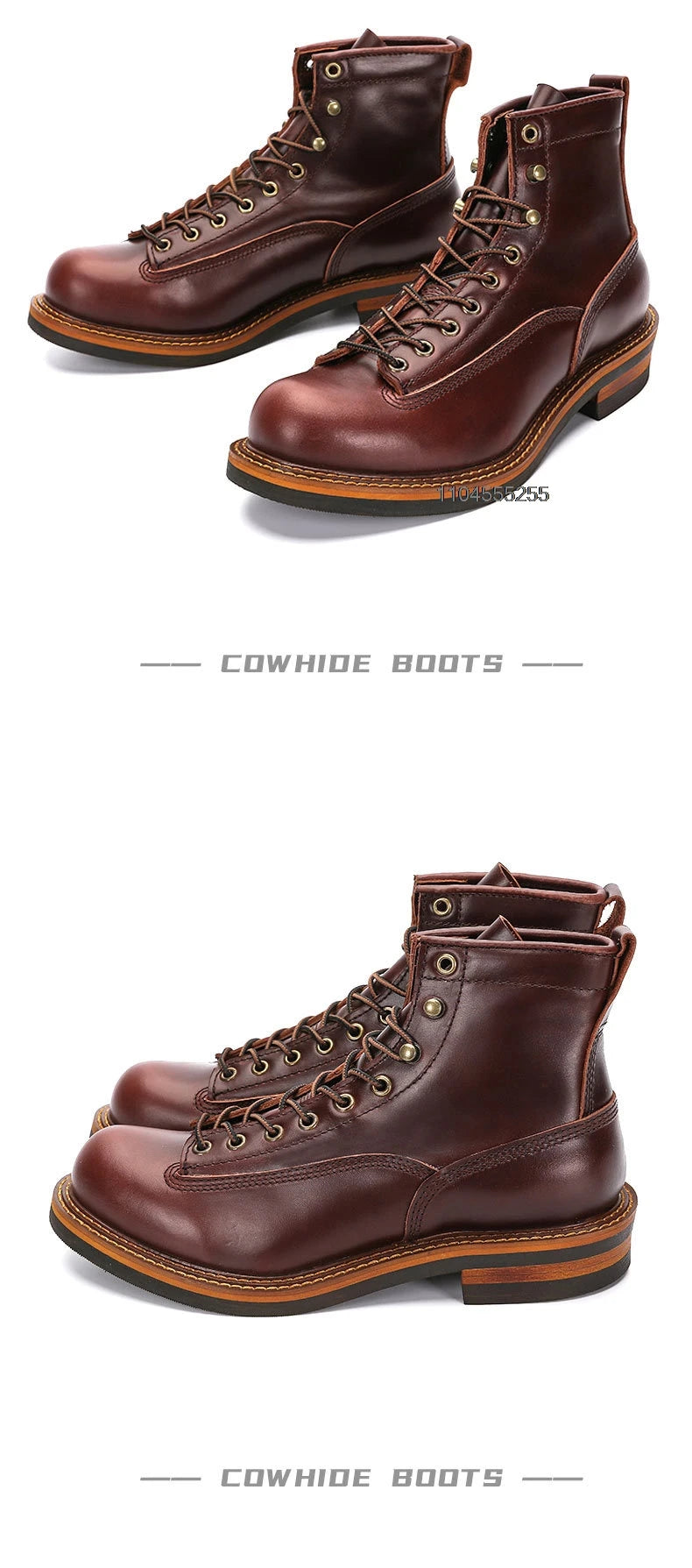 Motorcycle Boots Men Leather Shoes Vintage Cowhide Desert Boots Non-Slip Casual Motorcycle Shoes Retro Ankle Boots