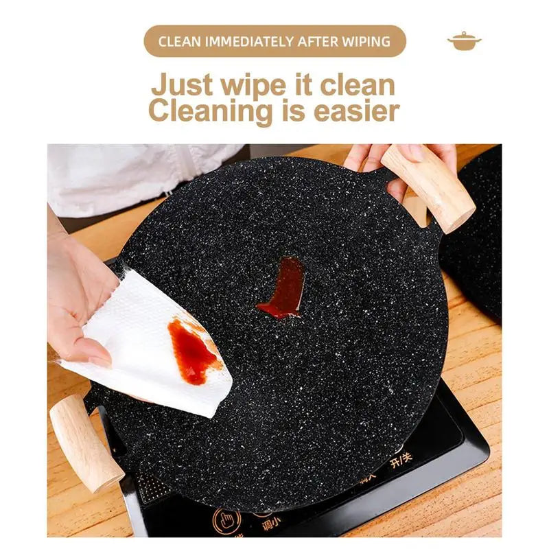 BBQ Grill Pan Non Stick Cast Iron Baking Pan Frying Pan with Wooden Handle Griddle Grill Pan Camping Stove Plate outdoor cooking