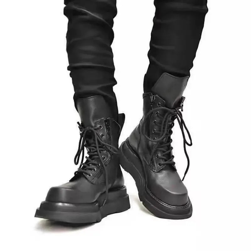 Genuine Leather Men Ankle Boots Punk Cowboy Boots Retro Outdoor High-top Shoes