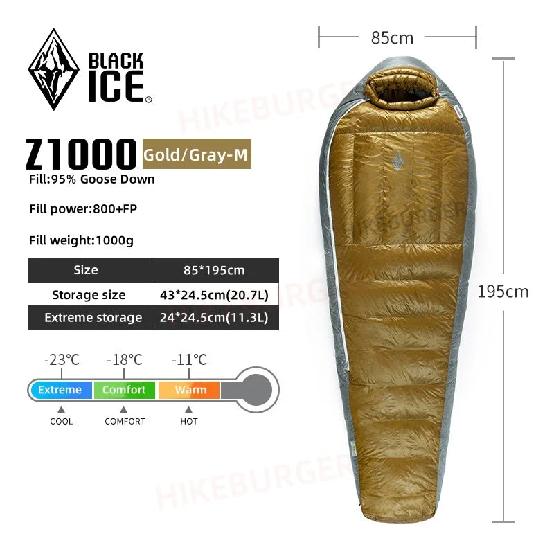 Black Ice Z-series 800FP Outdoor Camping Sleeping Bag Ultralight Coldproof Mummy Goose Down Tent Thickness Sleeping Bag